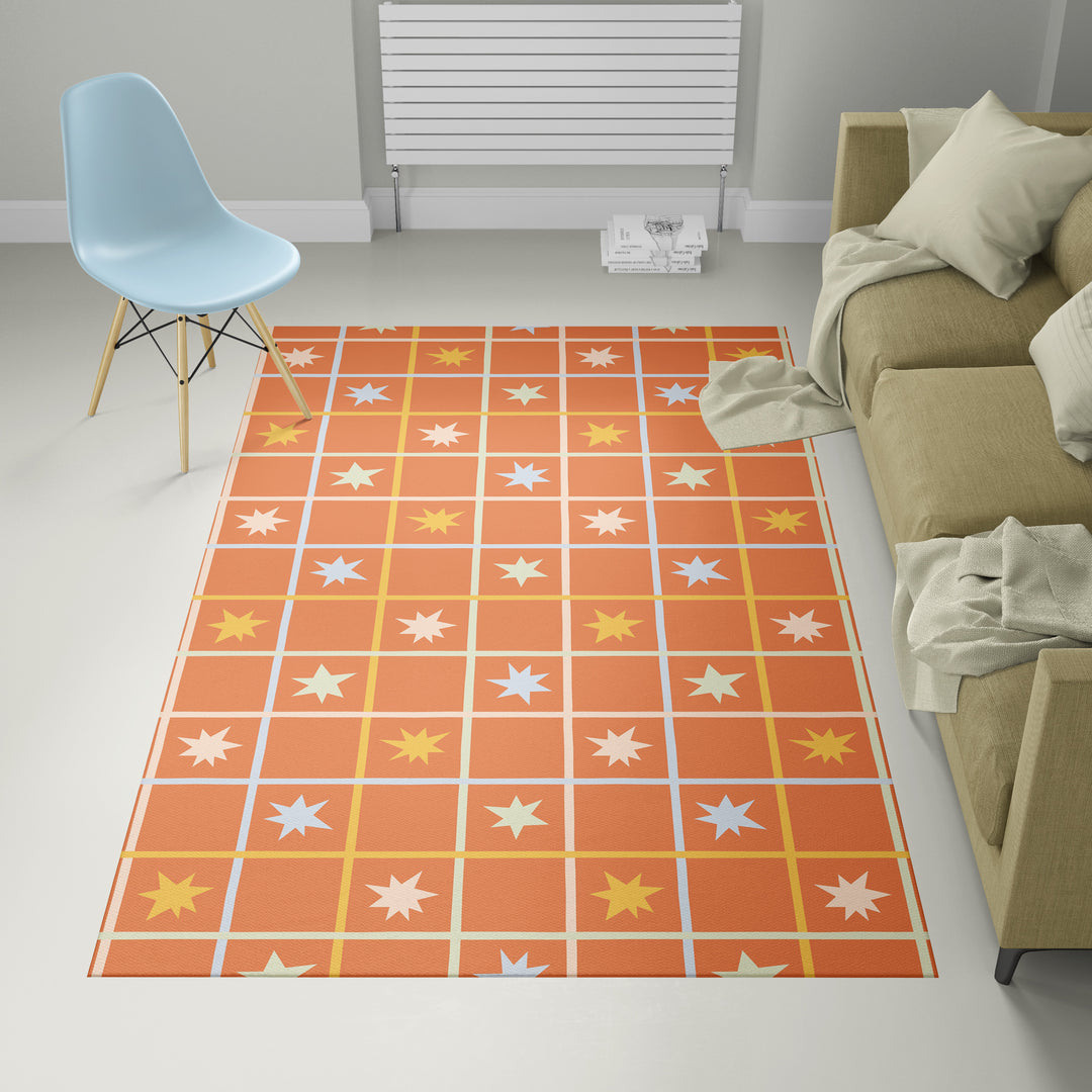 Alfombra vinílica Geometrico Estrellas Naranja Azul Amarillo M