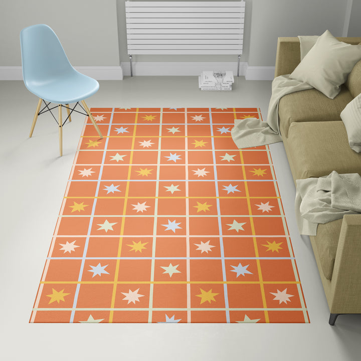 Alfombra vinílica Geometrico Estrellas Naranja Azul Amarillo M