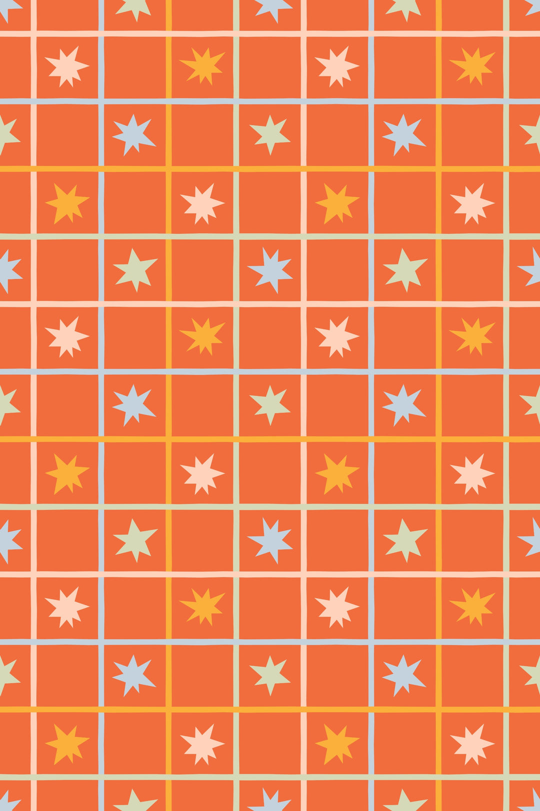 Alfombra vinílica Geometrico Estrellas Naranja Azul Amarillo M