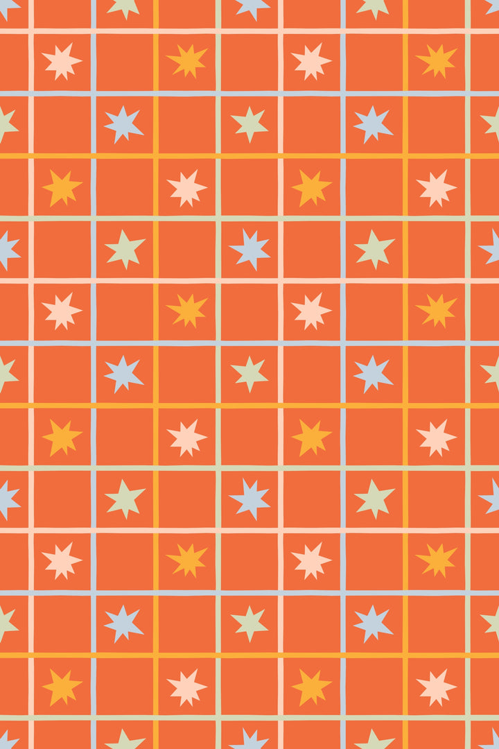 Alfombra vinílica Geometrico Estrellas Naranja Azul Amarillo M