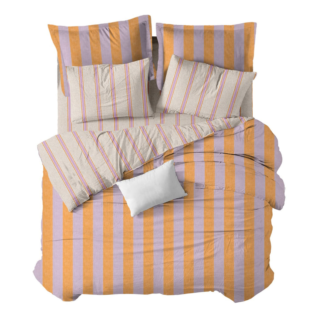 Funda nórdica Rayas Malva Naranja Reversible