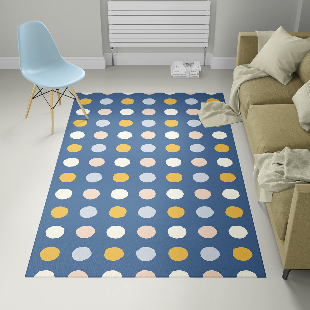Alfombra vinílica Lunar Irregular Azul Naranja Rosa Crema M