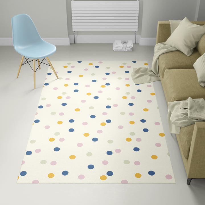 Alfombra vinílica Puntos Irregulares Amarillo Azul Rosa M