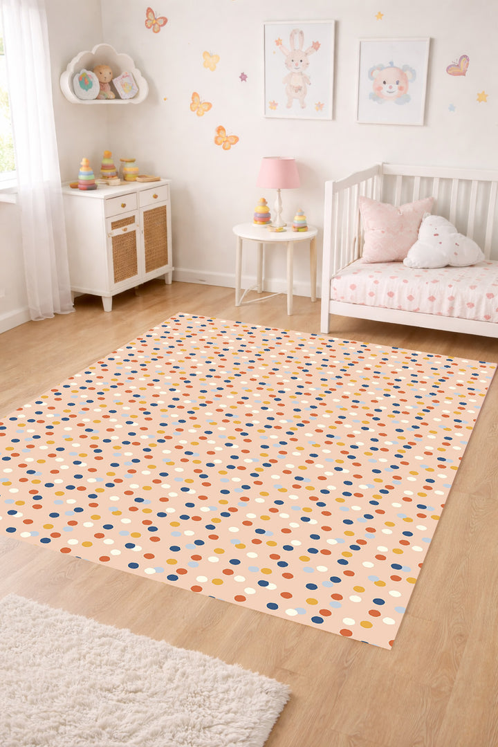 Alfombra vinílica Puntos Irregulares Naranja Azul Crema S