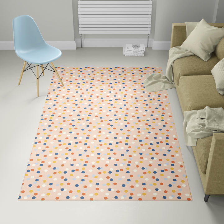 Alfombra vinílica Puntos Irregulares Naranja Azul Crema S