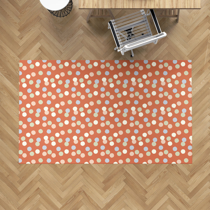 Alfombra vinílica Puntos Irregulares Fondo Naranja Azul Crema  S