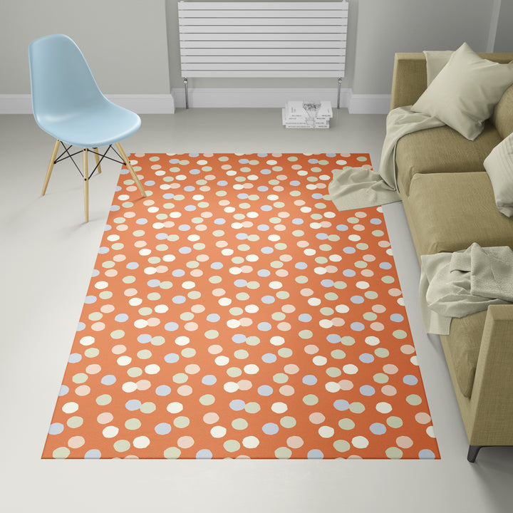 Alfombra vinílica Puntos Irregulares Fondo Naranja Azul Crema  S