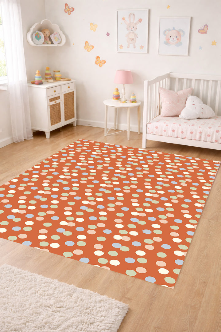 Alfombra vinílica Puntos Irregulares Fondo Naranja Azul Crema  S