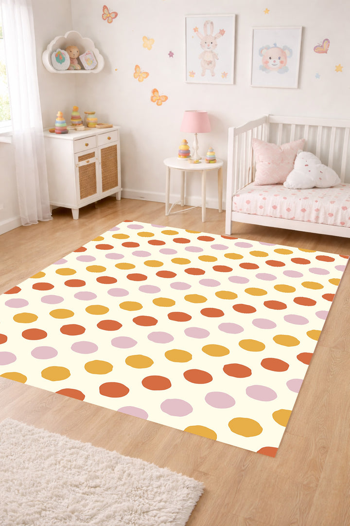 Alfombra vinílica Puntos Irregulares Naranja Rosa Crema M