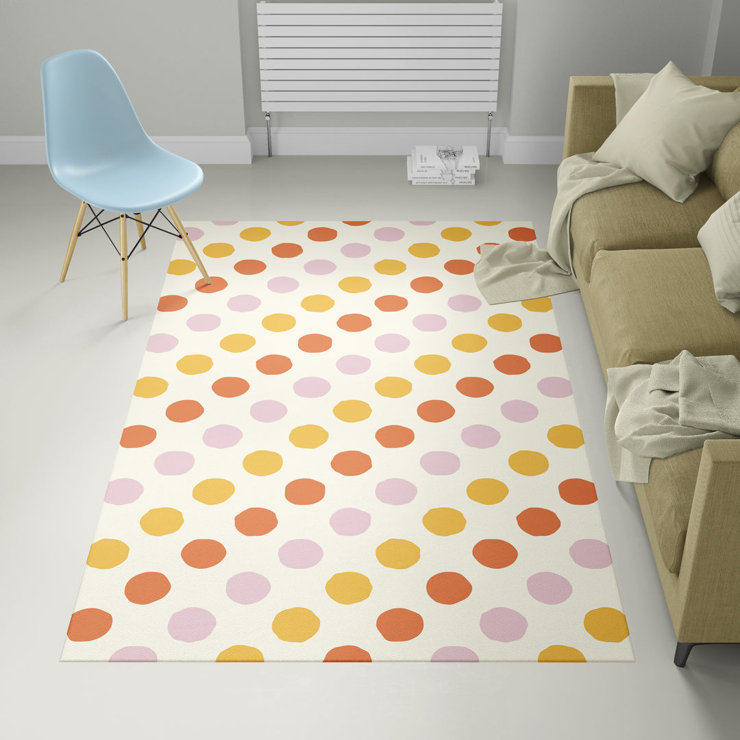 Alfombra vinílica Puntos Irregulares Naranja Rosa Crema M