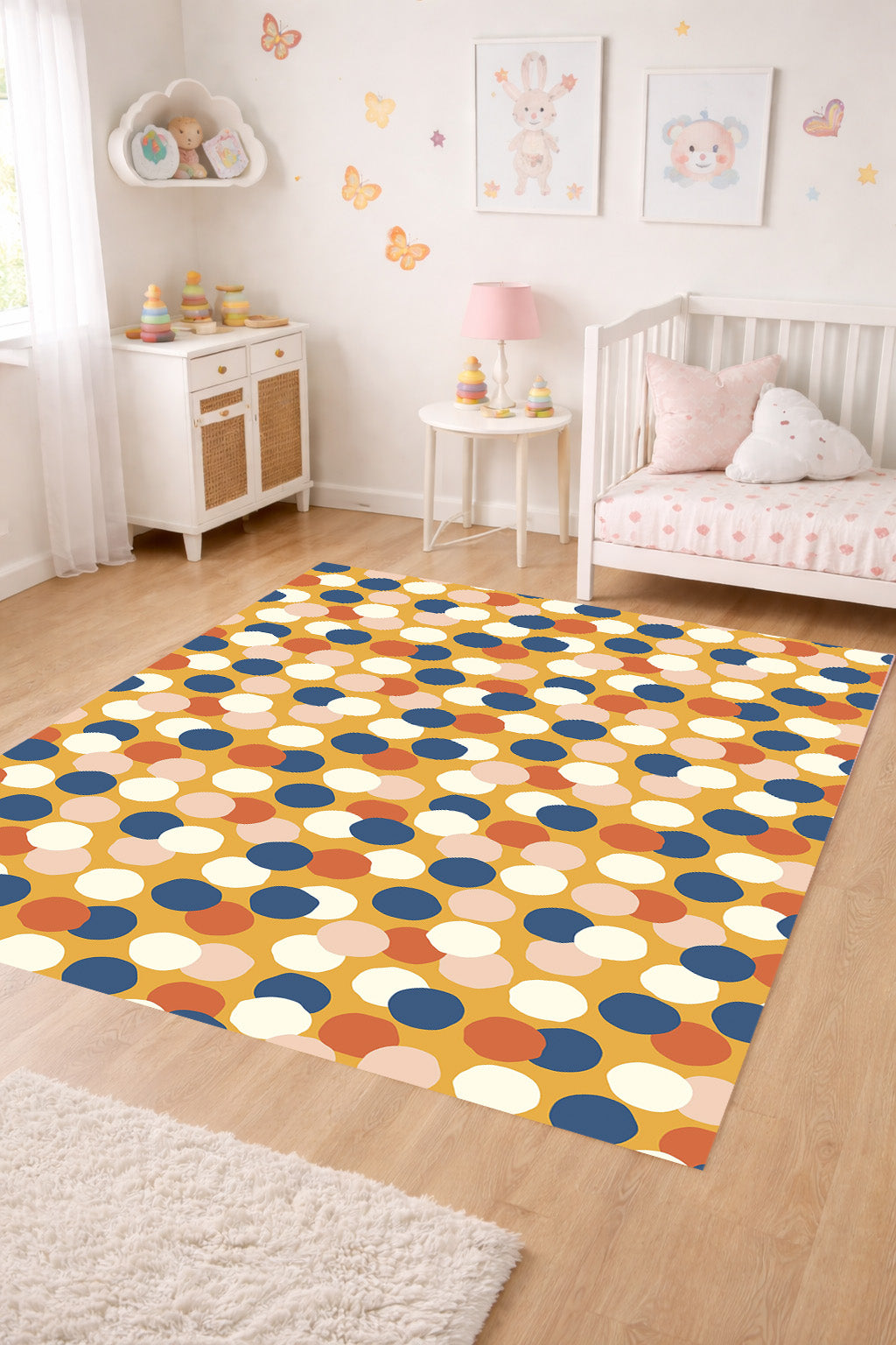 Alfombra vinílica Puntos Irregulares Retro Azul Naranja M