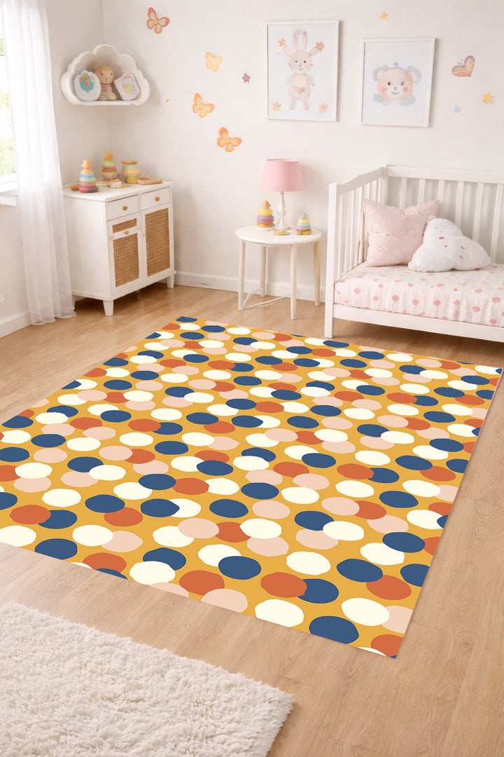 Alfombra vinílica Puntos Irregulares Retro Azul Naranja M