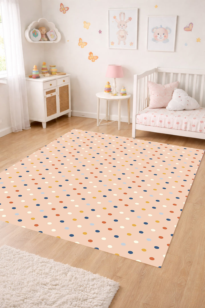 Alfombra vinílica Puntos Irregulares Retro Naranja Azul S