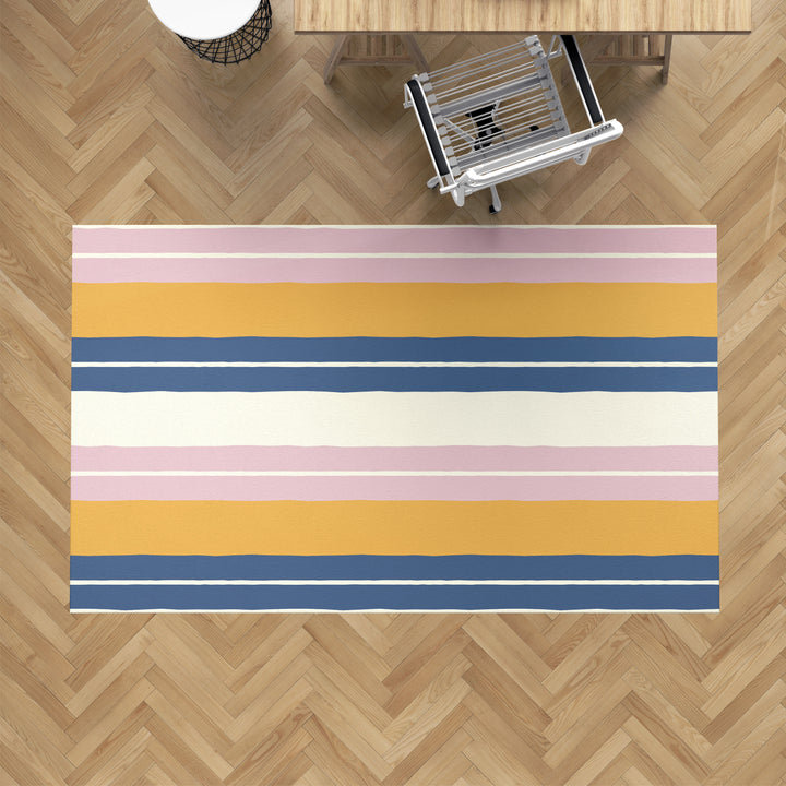 Alfombra vinílica Rayas Dobles Amarillo Azul Rosa M