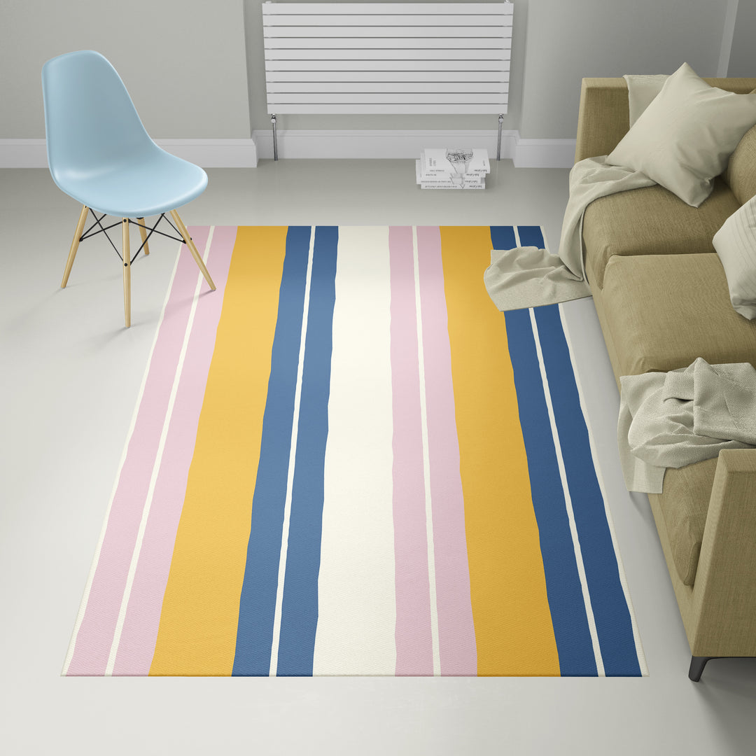 Alfombra vinílica Rayas Dobles Amarillo Azul Rosa M