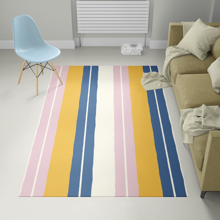 Alfombra vinílica Rayas Dobles Amarillo Azul Rosa M
