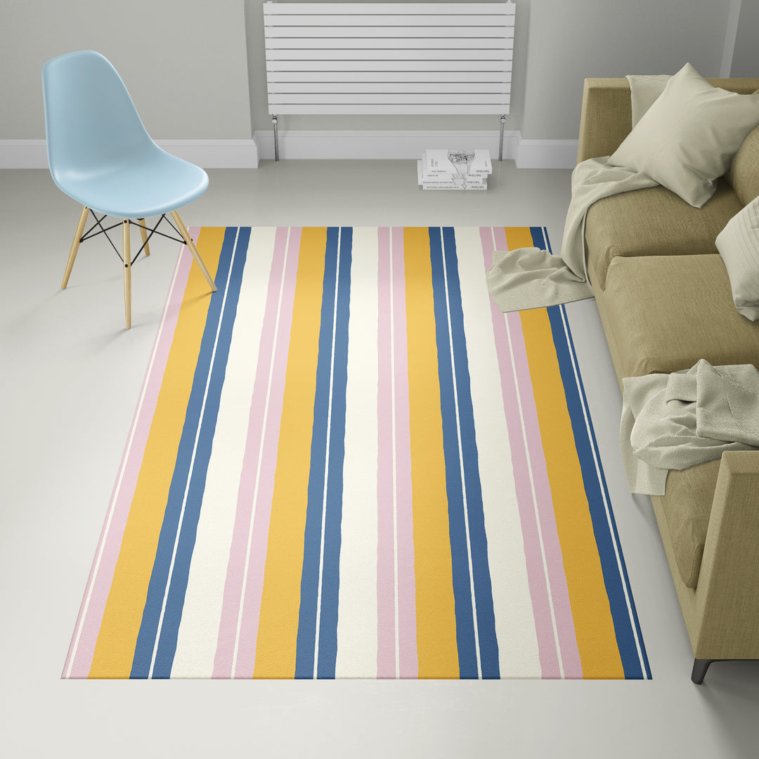Alfombra vinílica Rayas Dobles Amarillo Azul Rosa S