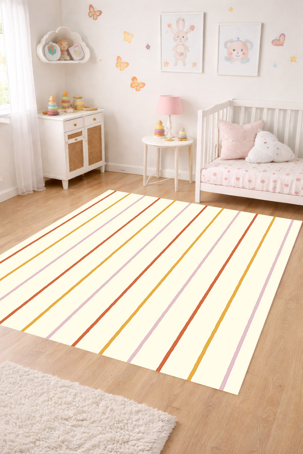 Alfombra vinílica Rayas Finas Ocre Naranja Rosa M