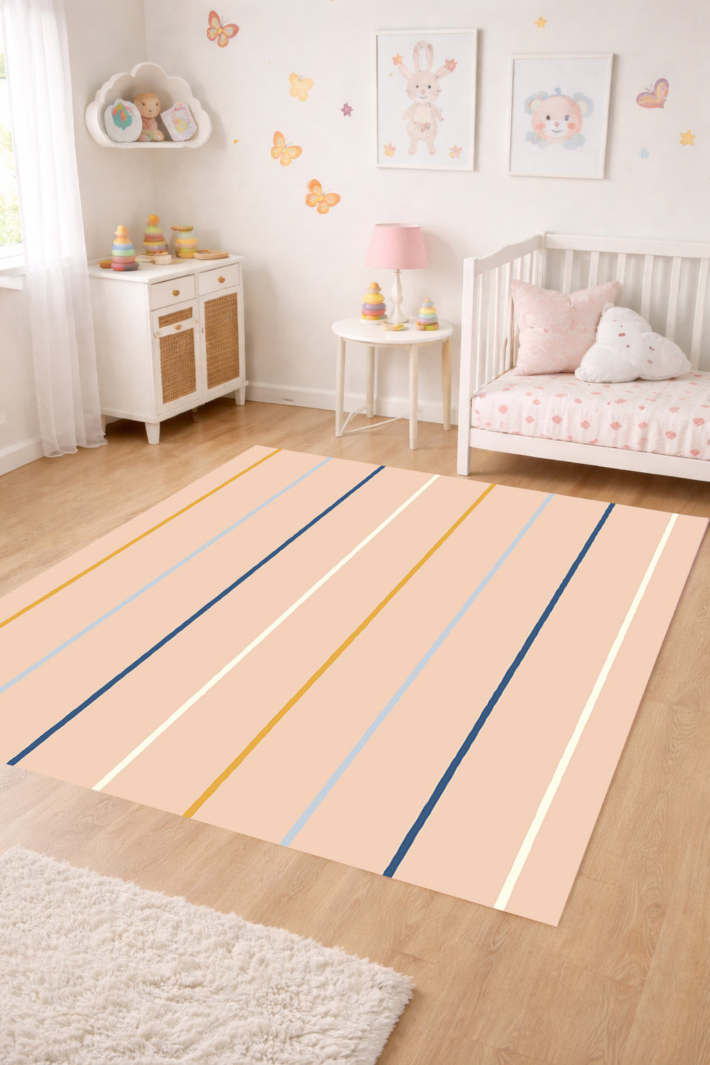 Alfombra vinílica Rayas Finas Pastel Azul Mostaza M