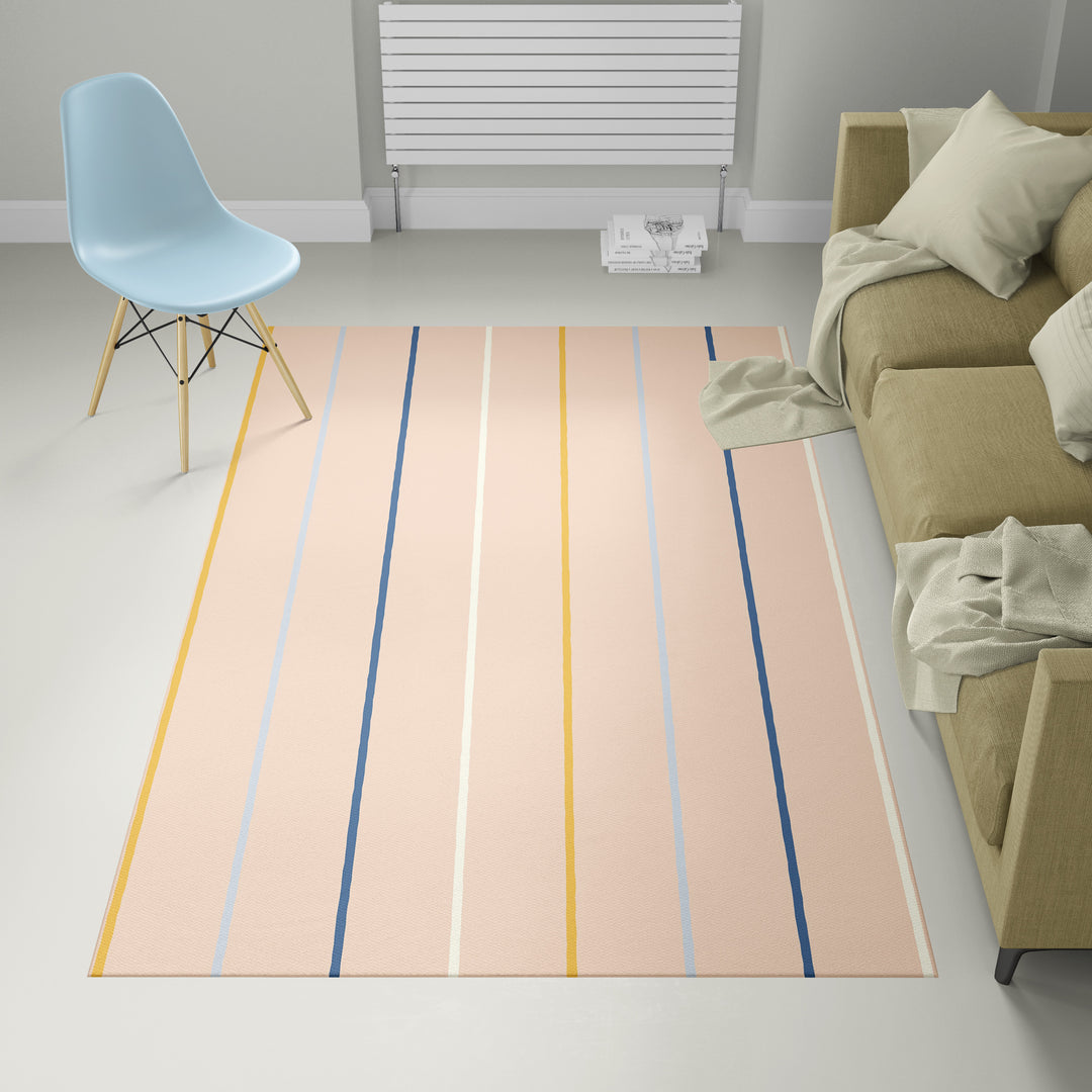 Alfombra vinílica Rayas Finas Pastel Azul Mostaza M