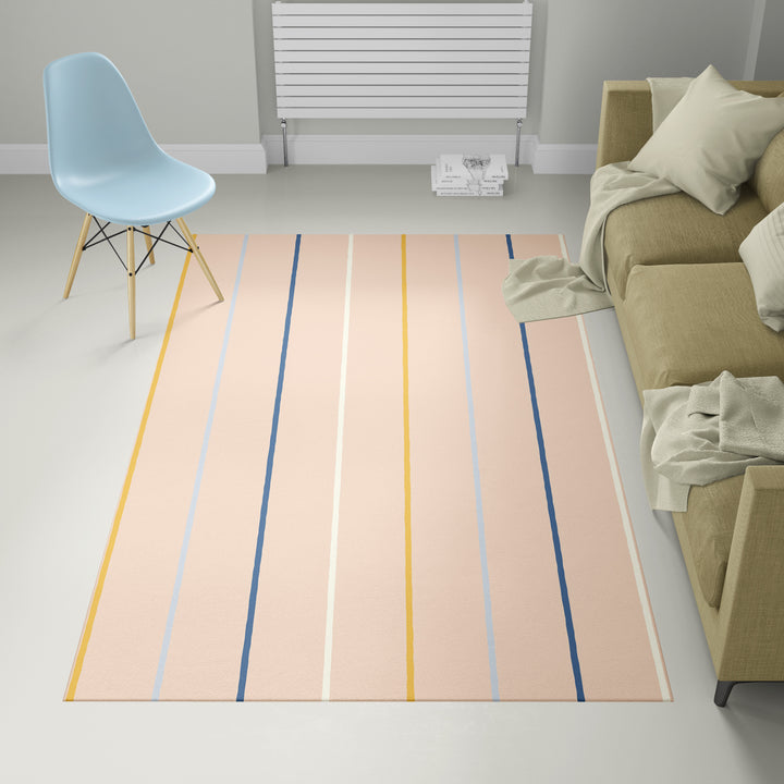 Alfombra vinílica Rayas Finas Pastel Azul Mostaza M