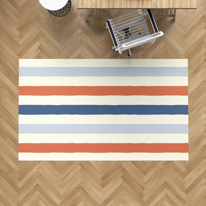 Alfombra vinílica Rayas Irregulares Naranja Azul Crema M