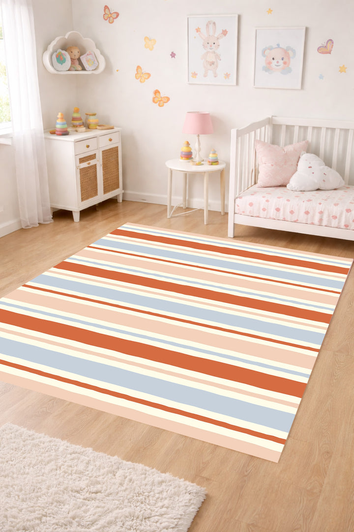 Alfombra vinílica Rayas Irregulares Naranja Azul Palo M
