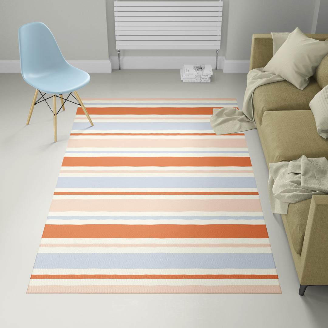 Alfombra vinílica Rayas Irregulares Naranja Azul Palo M