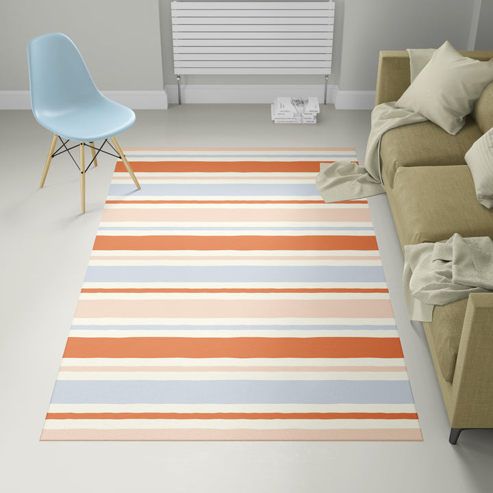 Alfombra vinílica Rayas Irregulares Naranja Azul Palo M