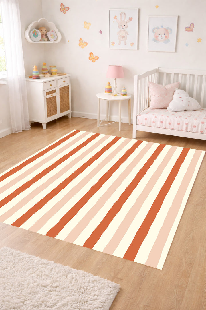 Alfombra vinílica Rayas Irregulares Naranja Beige M