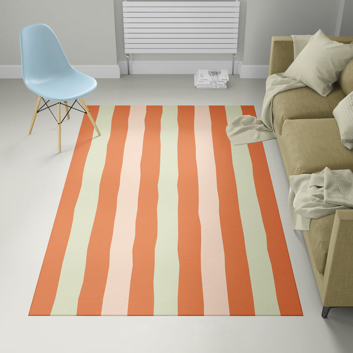 Alfombra vinílica Rayas Irregulares Naranja Verde Claro L