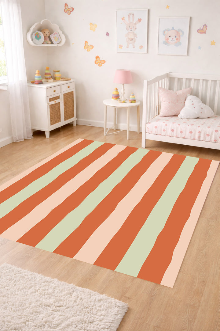 Alfombra vinílica Rayas Irregulares Naranja Verde Claro L