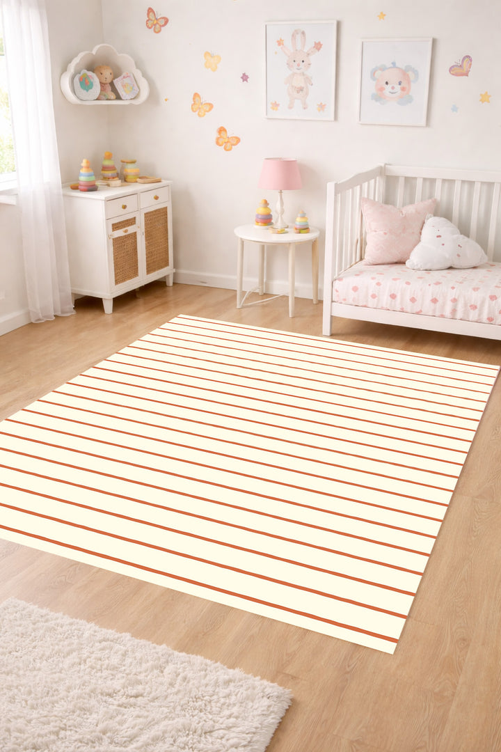 Alfombra vinílica Rayas Verticales Irregulares Naranja Crema M