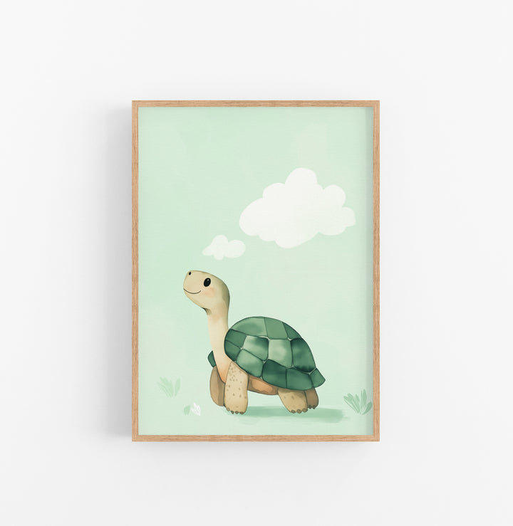Cuadro Acuarela Tortuga Verde Crema Nube