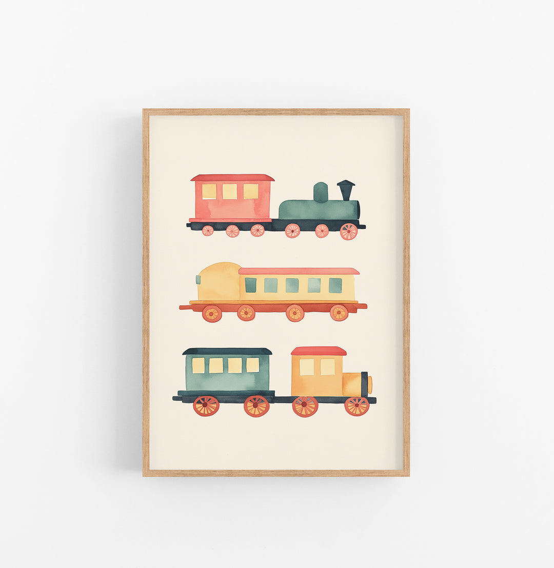 Cuadro Acuarela Tren Vintage Naranja Verde