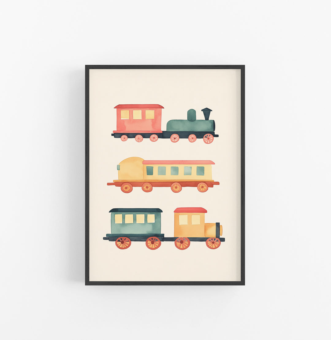 Cuadro Acuarela Tren Vintage Naranja Verde