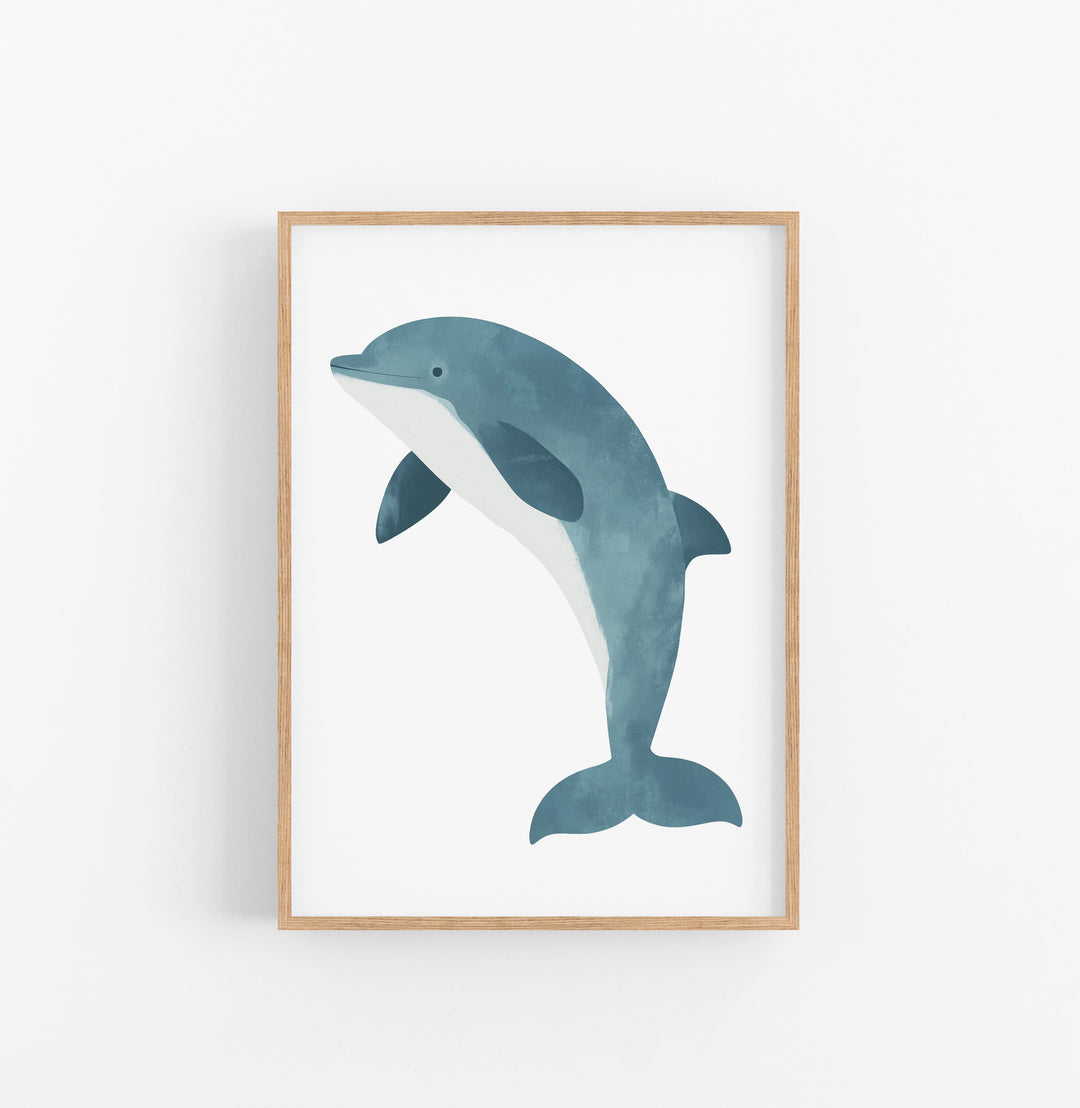 Cuadro Animal Marino Delfin Azul Gris