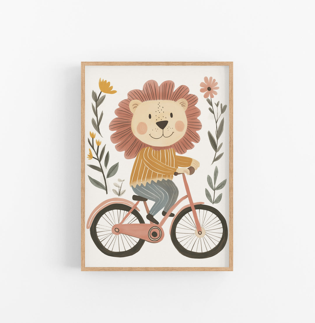 Cuadro Animado Niño Leon en Bici