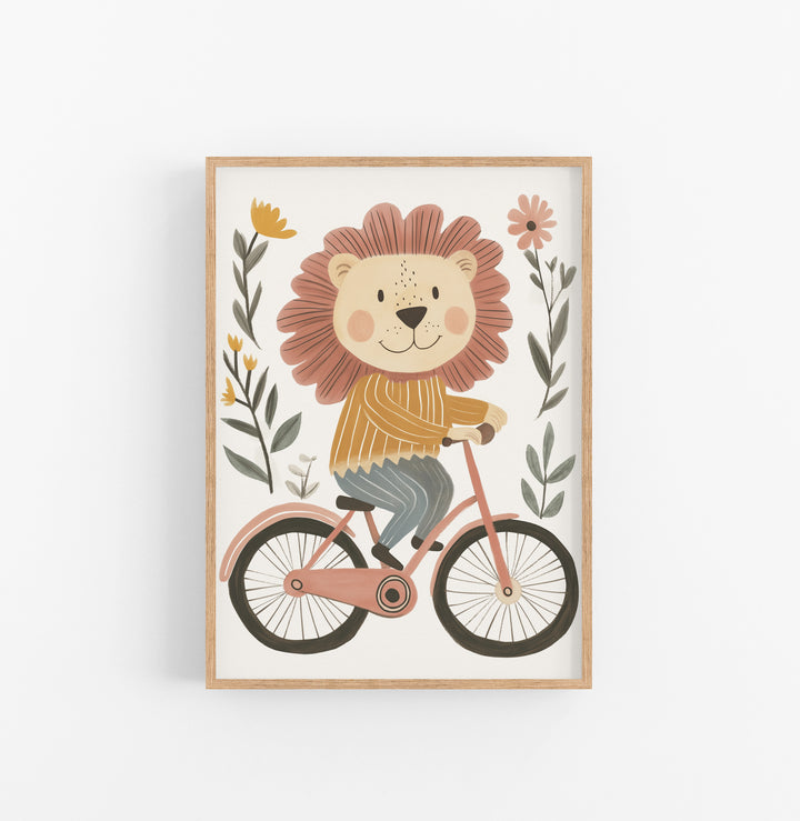 Cuadro Animado Niño Leon en Bici