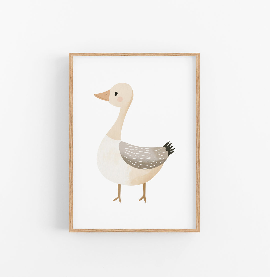Cuadro Pato Ilustracion Acuarela Beige Gris