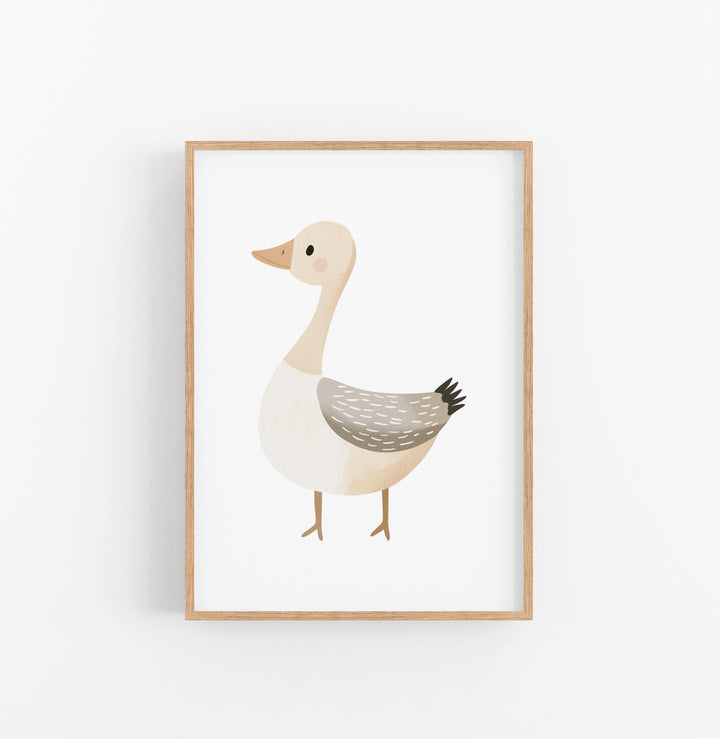 Cuadro Pato Ilustracion Acuarela Beige Gris