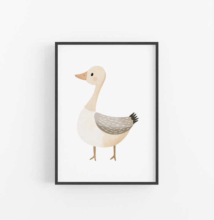 Cuadro Pato Ilustracion Acuarela Beige Gris
