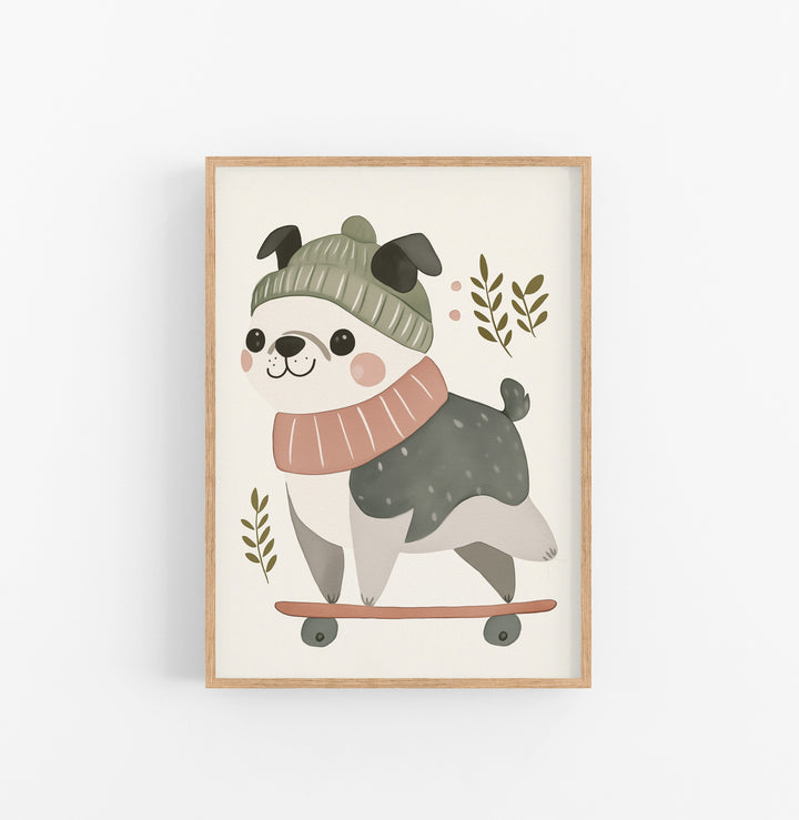 Cuadro Perro Ilustracion Infantil Verde Rosado