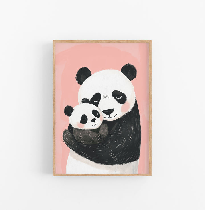 Cuadro Pandas Mami con bebe Negro Blanco Rosa