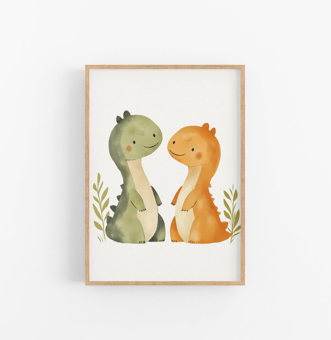 Cuadro Dinosaurios Cute Verde Naranja