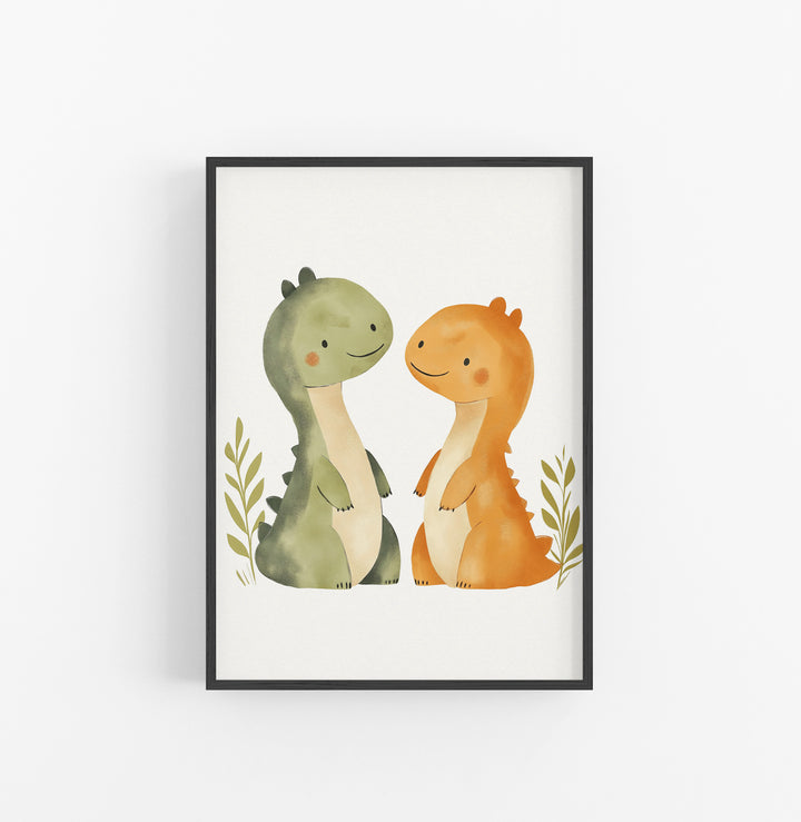 Cuadro Dinosaurios Cute Verde Naranja