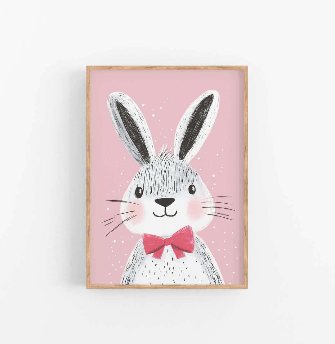 Cuadro Dibujo Infantil Conejo Rosa Rojo
