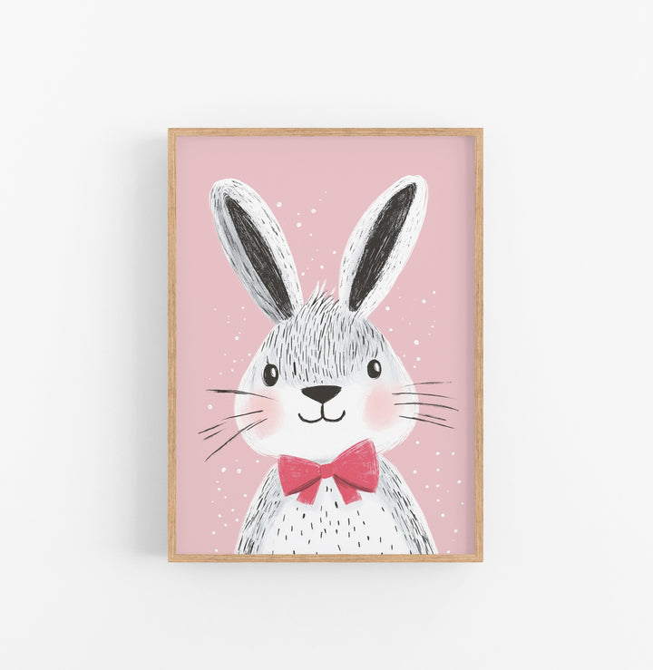 Cuadro Dibujo Infantil Conejo Rosa Rojo