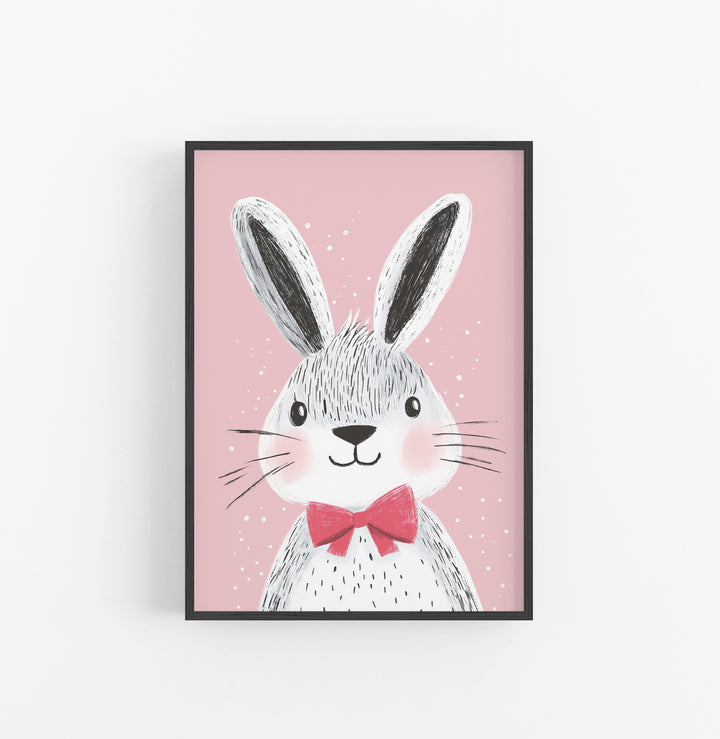 Cuadro Dibujo Infantil Conejo Rosa Rojo
