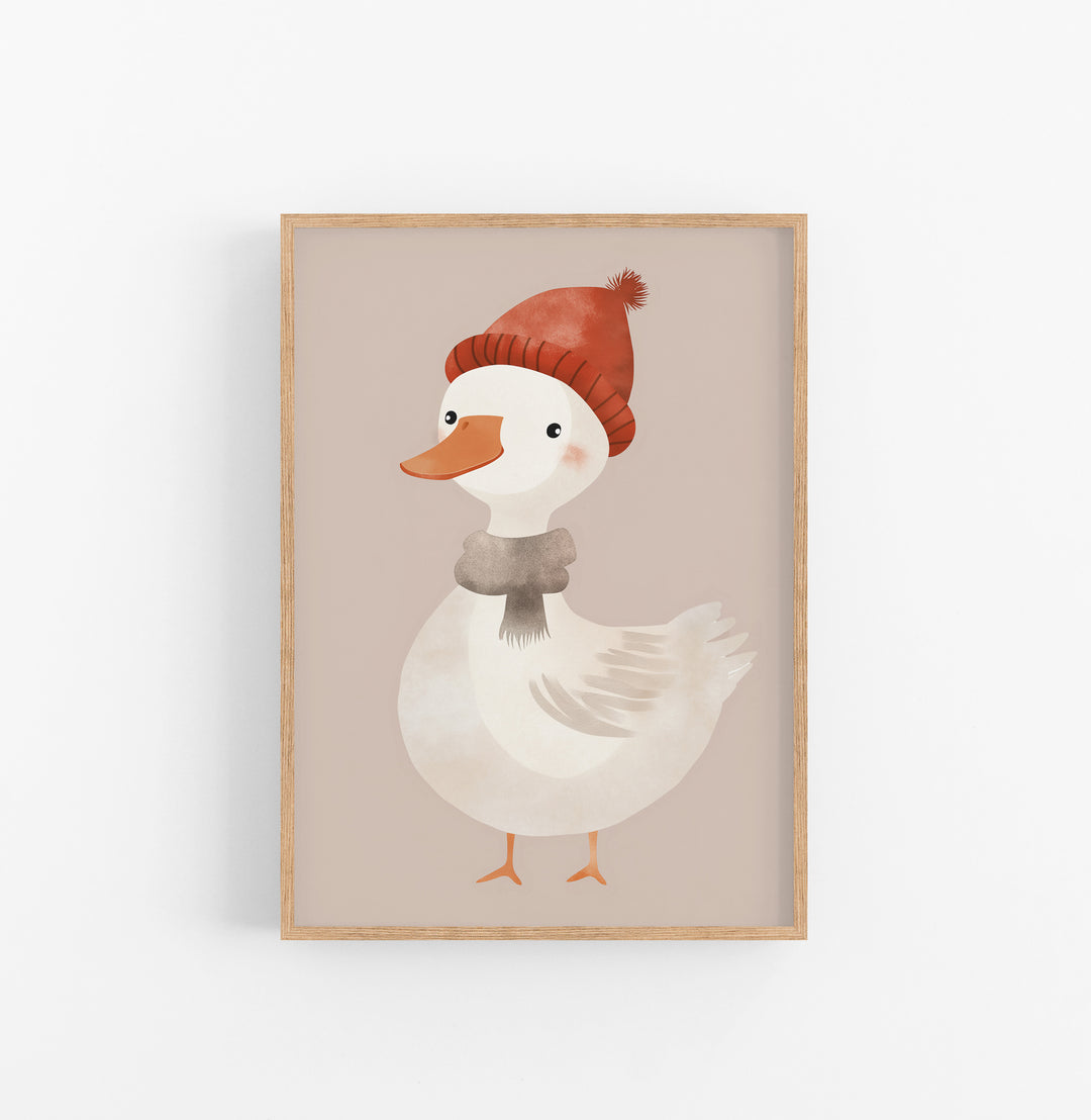 Cuadro Pato Sombrero Rojo Gris
